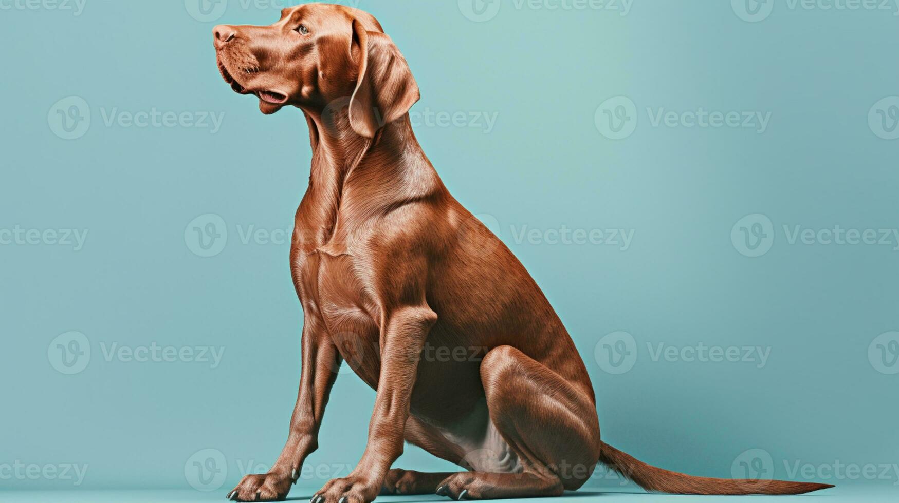 Beautiful hungarian vizsla dog full body studio portrait blue background AI Generated photo