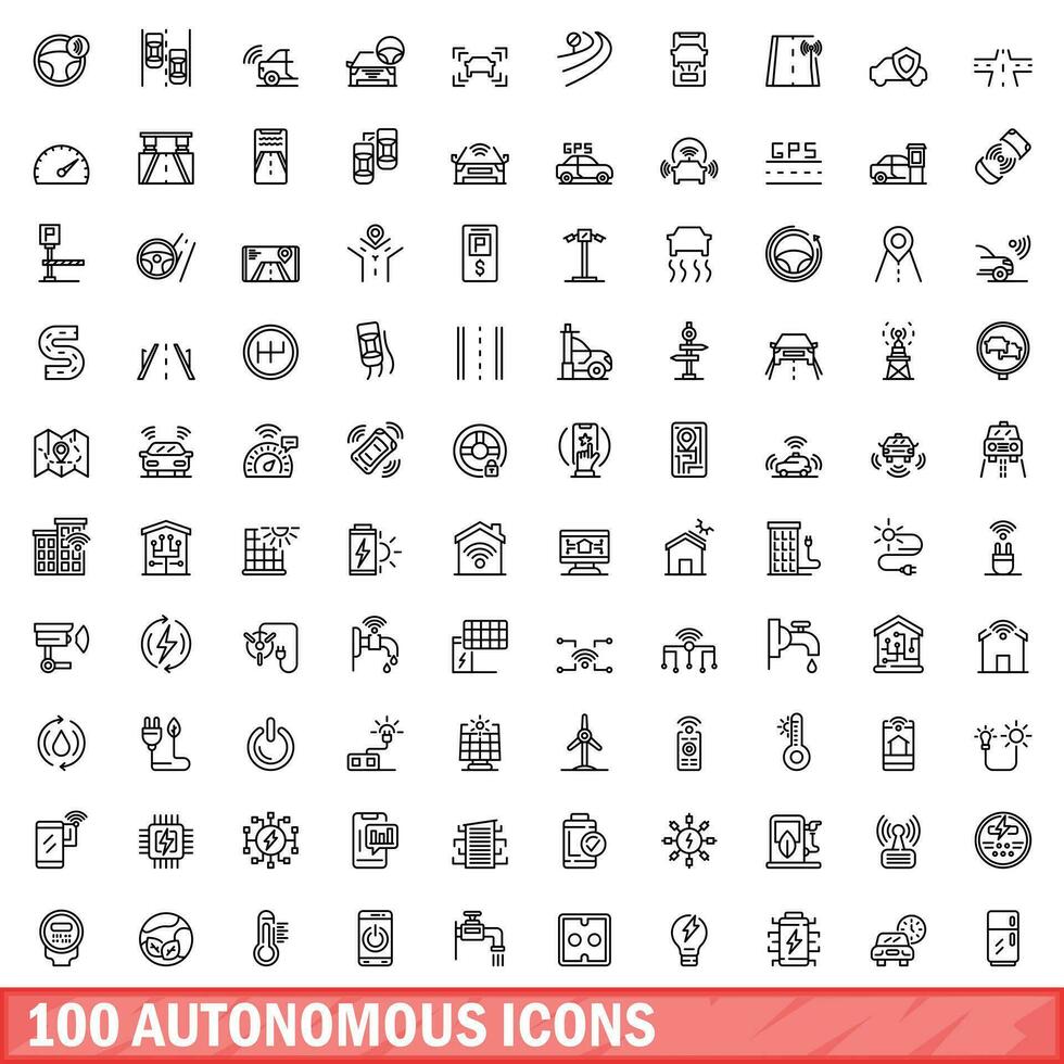 100 autonomous icons set, outline style vector