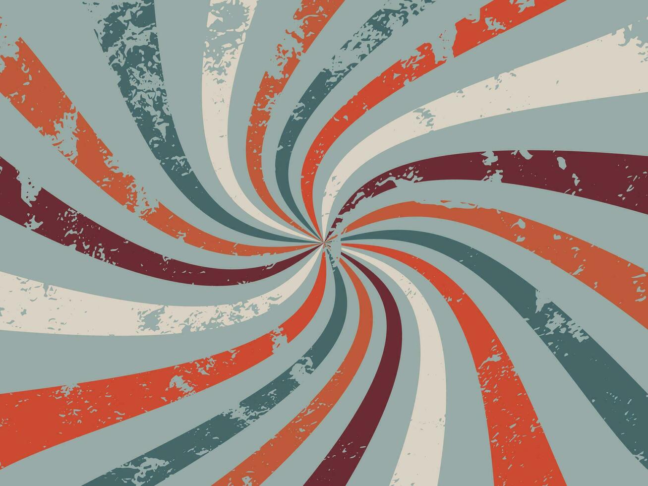 Retro background, vintage background with curved rays or stripes in the center. Scuffed texture, grunge. Rotating spiral stripes. Sunburst or solar burst retro background. vector