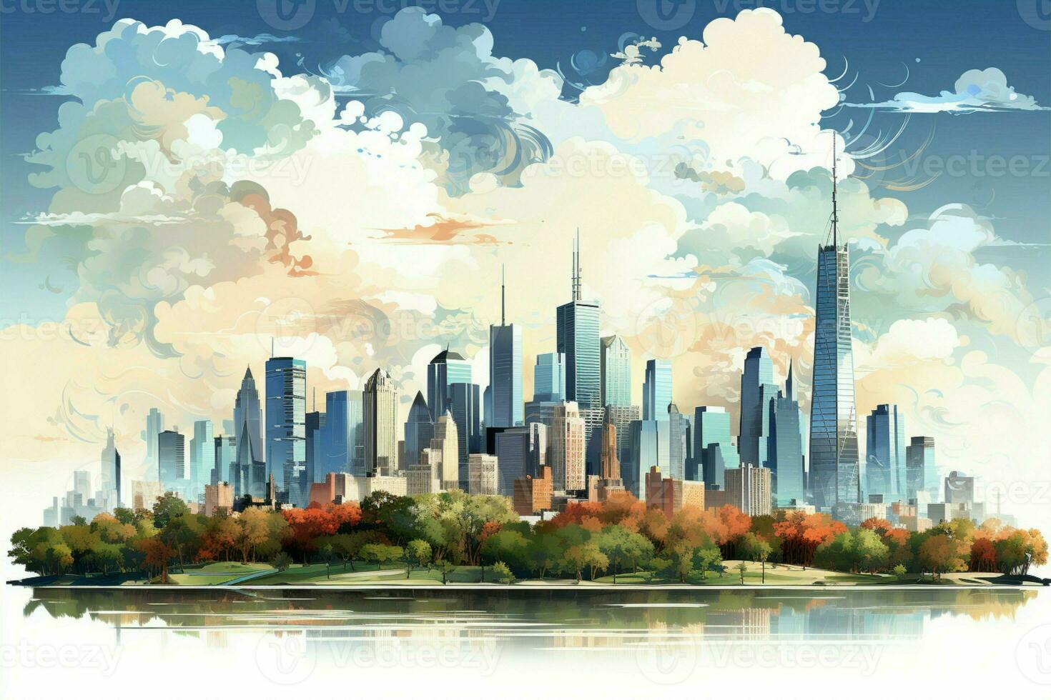 Citys charm Vector urban landscape with skyline silhouettes, an enchanting cityscape AI Generated photo