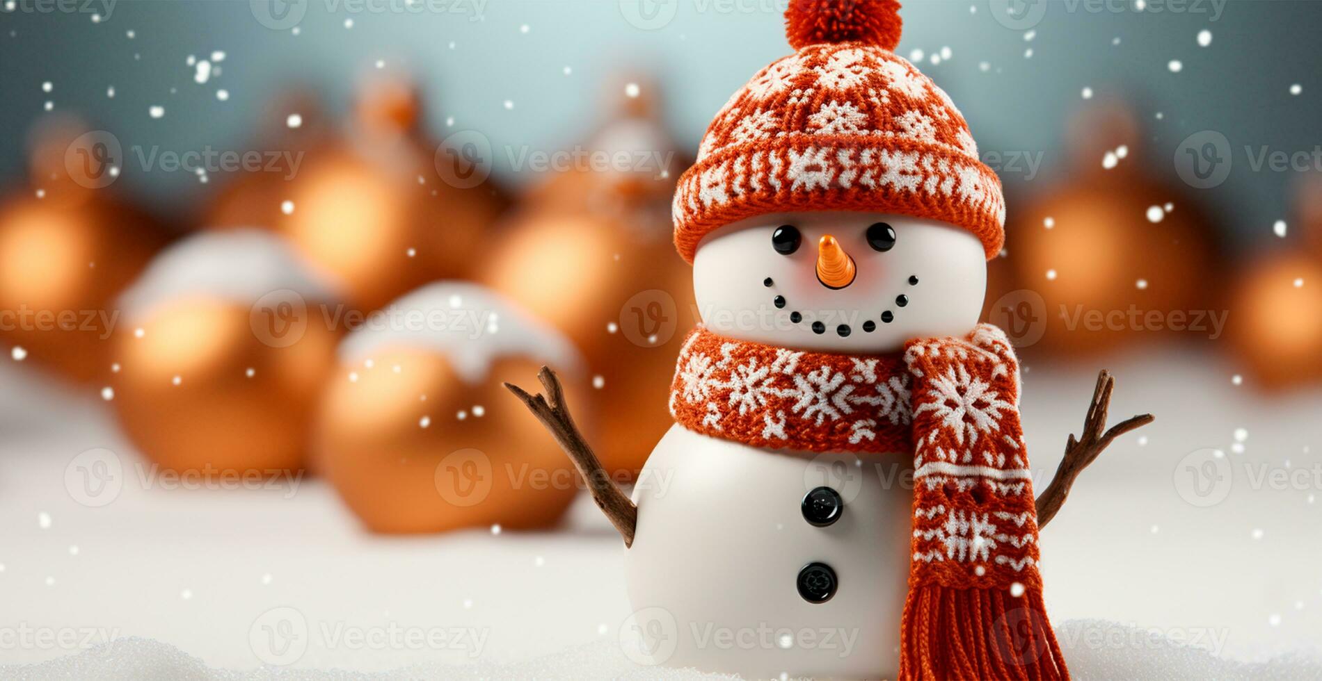 Festive New Year's snowman, Christmas background postcard - AI generated image photo