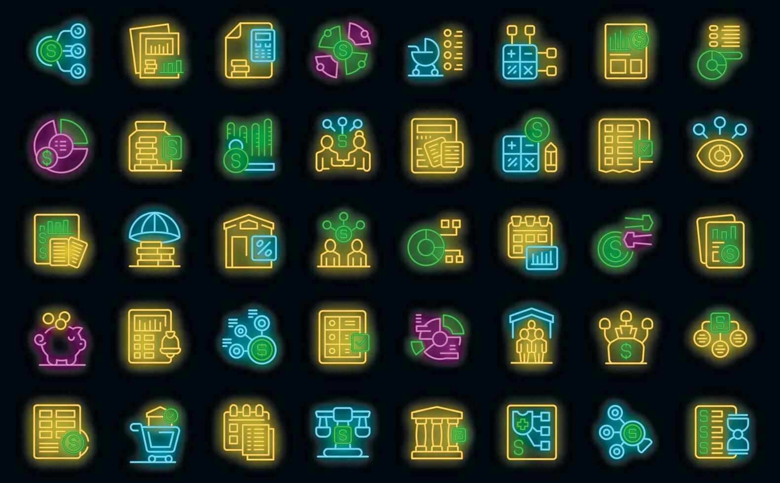 Family budget icons set vector neon