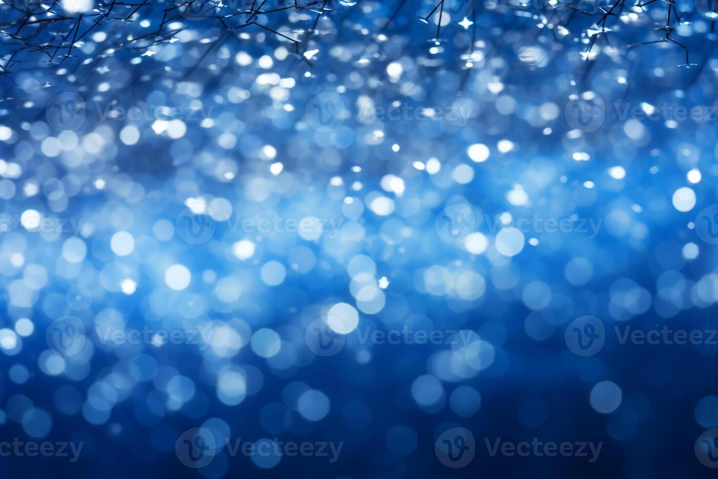 Serene Night Sky with White Starry Bokeh on a Deep Blue Background, Ideal for Advertisements photo
