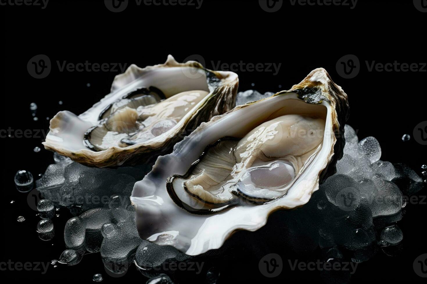 Fresh oysters on dark background. Generative AI photo