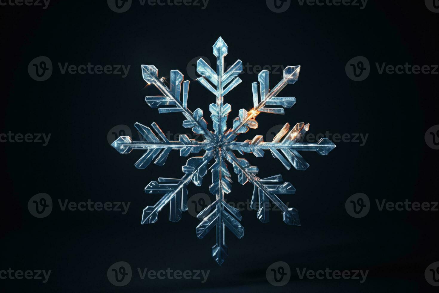 Single snowflake on dark background. Generative AI photo