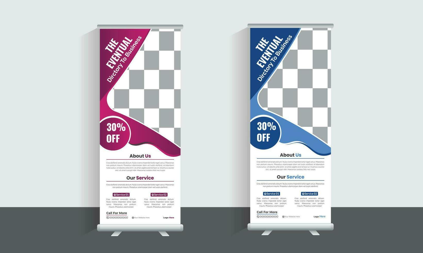 Business Roll Up Banner stand. Presentation concept. Abstract modern roll up background. Vertical roll up template billboard, banner stand or flag design layout. Poster for conference, forum, shop vector