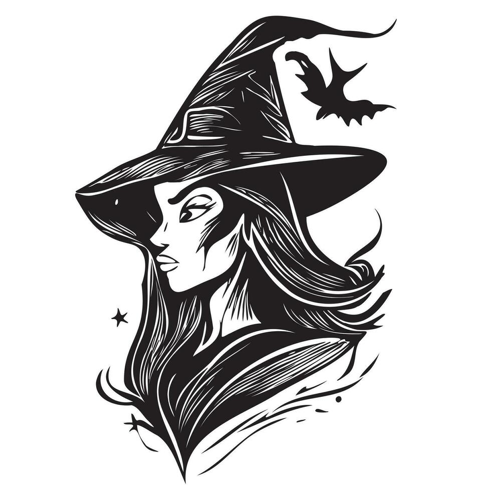 Witch in hat sketch hand drawn in doodle style illustration halloween cartoon vector