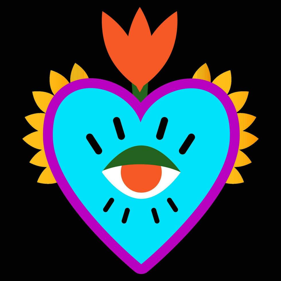 Mexican embroidery heart with eye vector