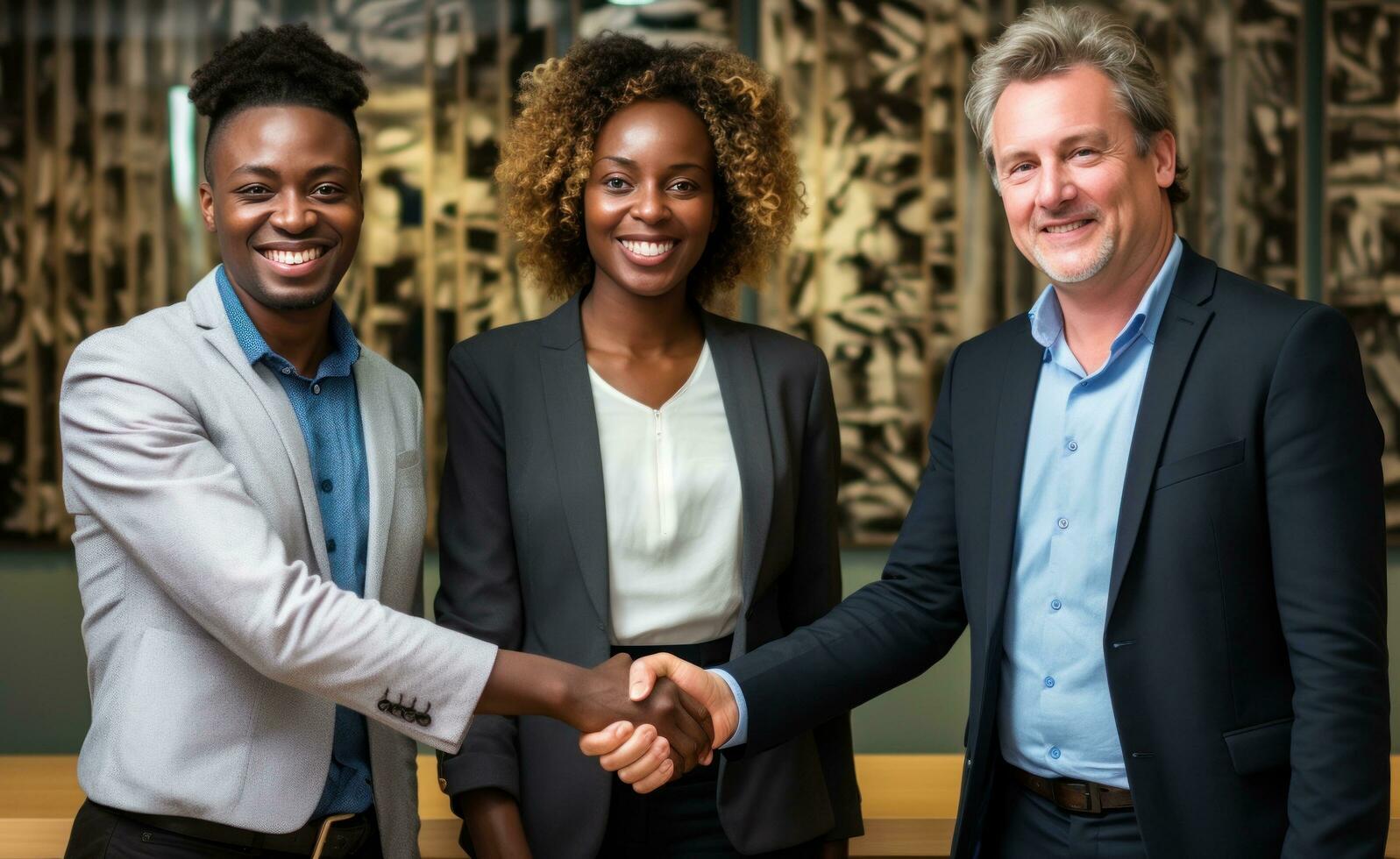 business people shaking hands in the office transcendent. photo