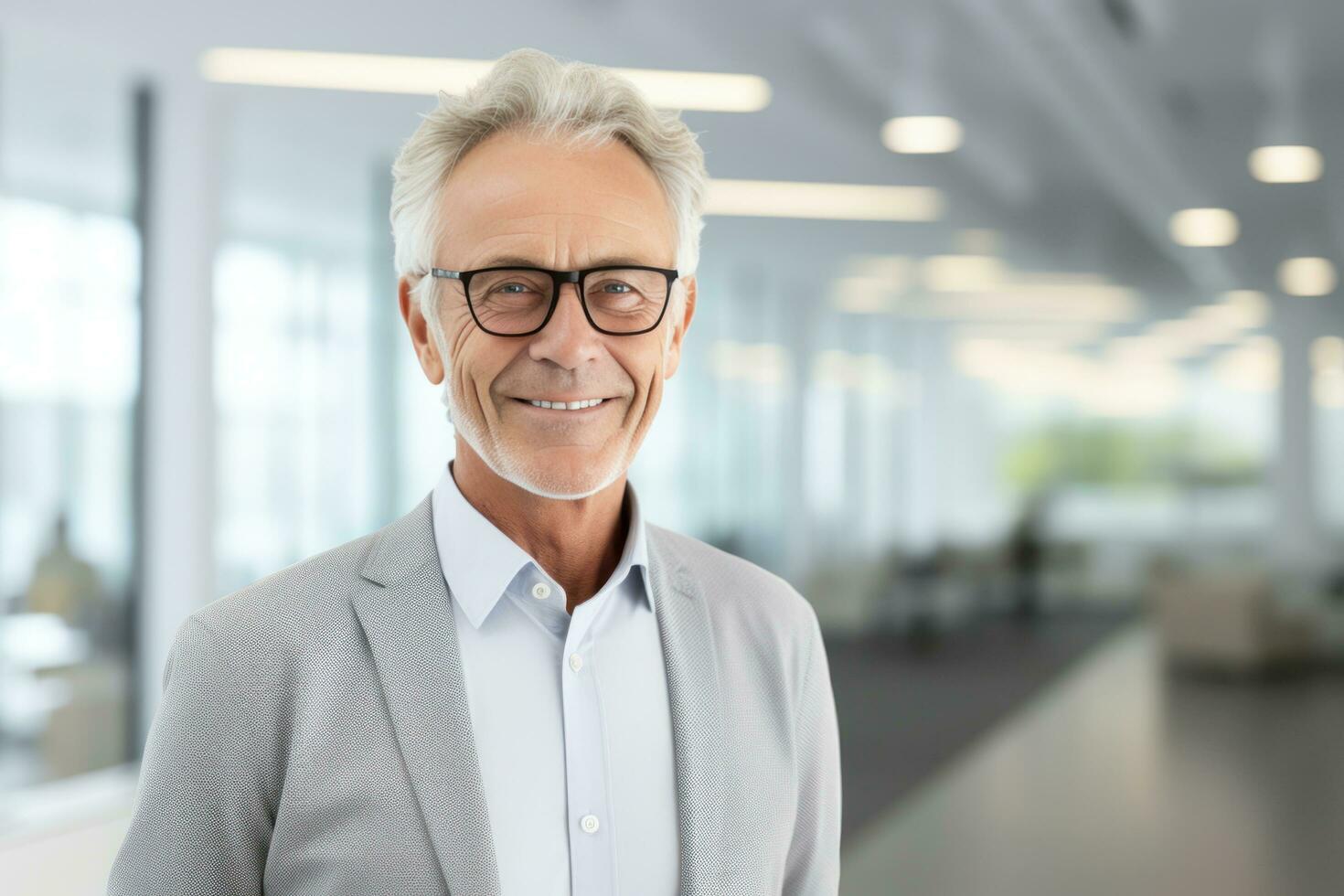 el sonrisa es de un hombre sonriente en frente de el oficina foto