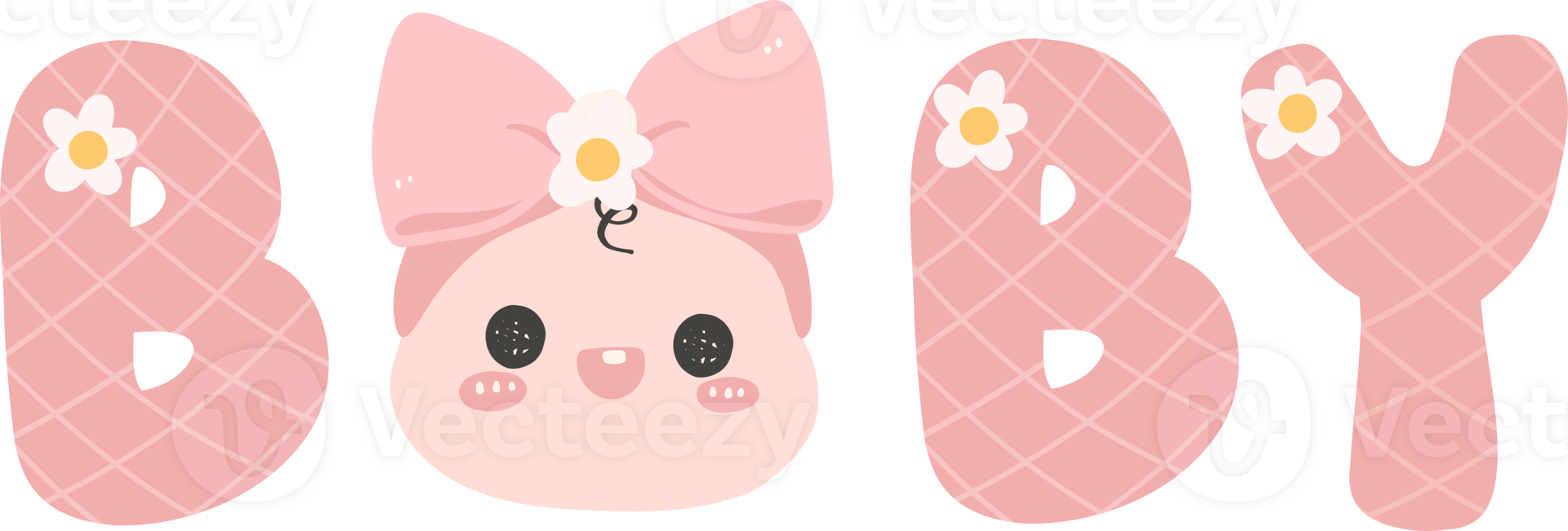 baby shower girl, cute pink Baby word wtih newborn face png