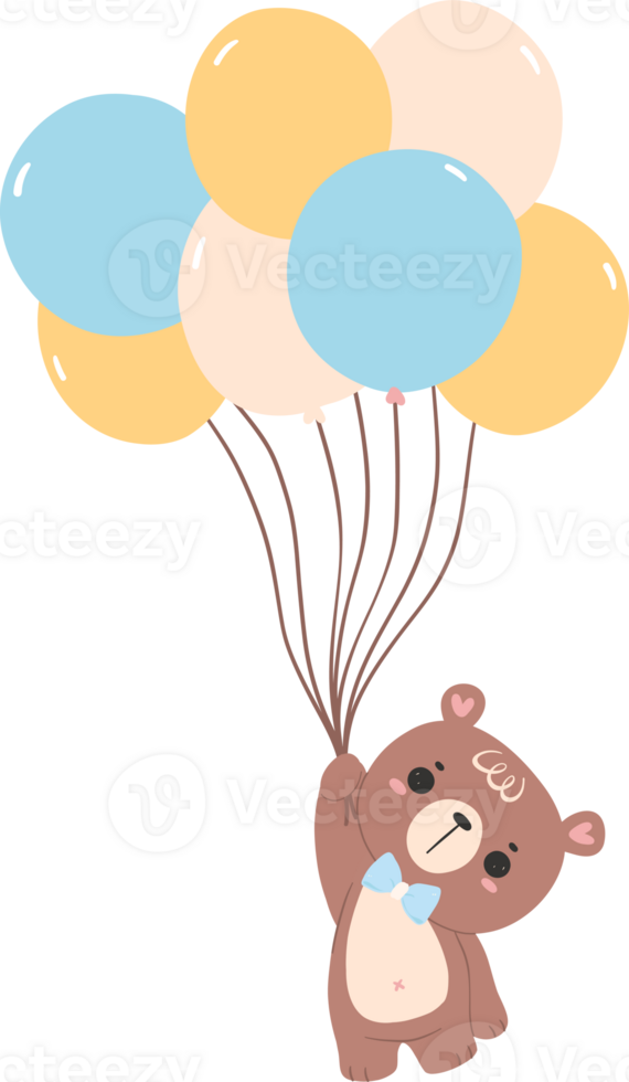 Baby shower bear boy with balloons png