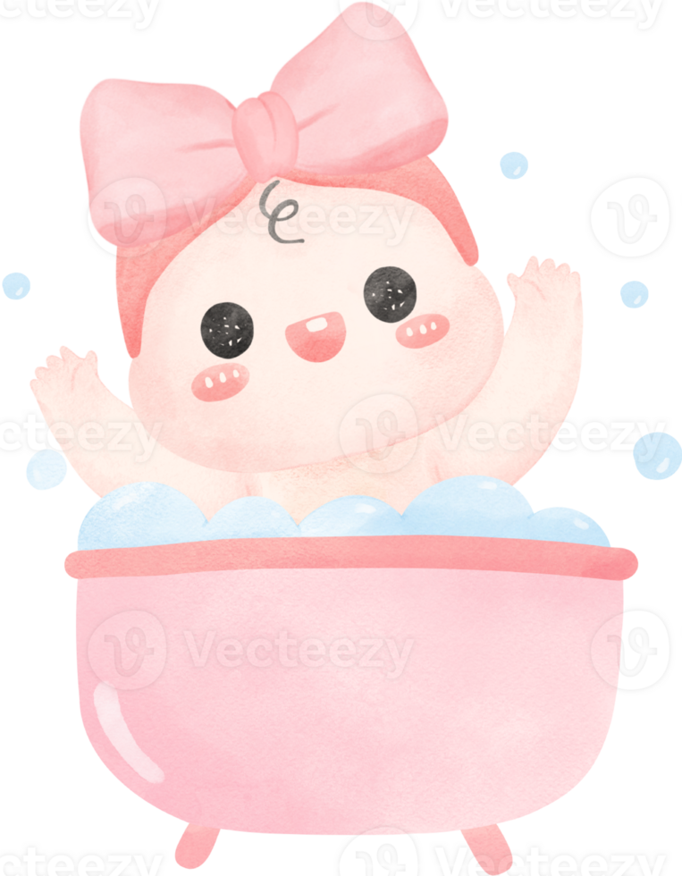 Baby shower girl in bathtub watercolor png