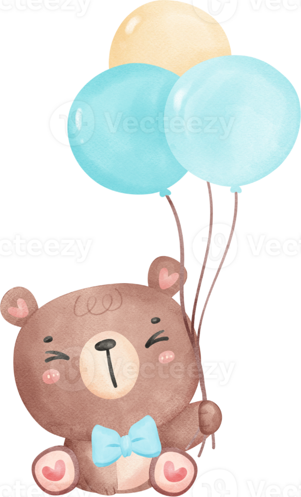 Cute teddy bear boy with balloons png