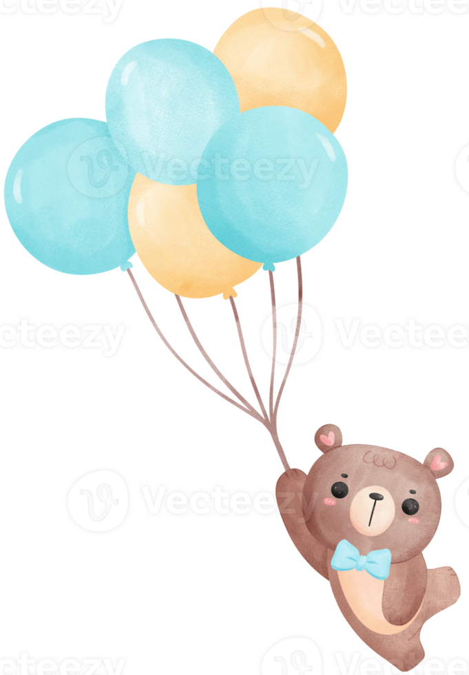 Cute teddy bear boy with balloons png
