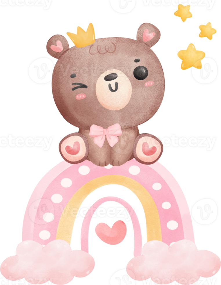 Baby shower bear, Cute teddy bear girl on rainbow png