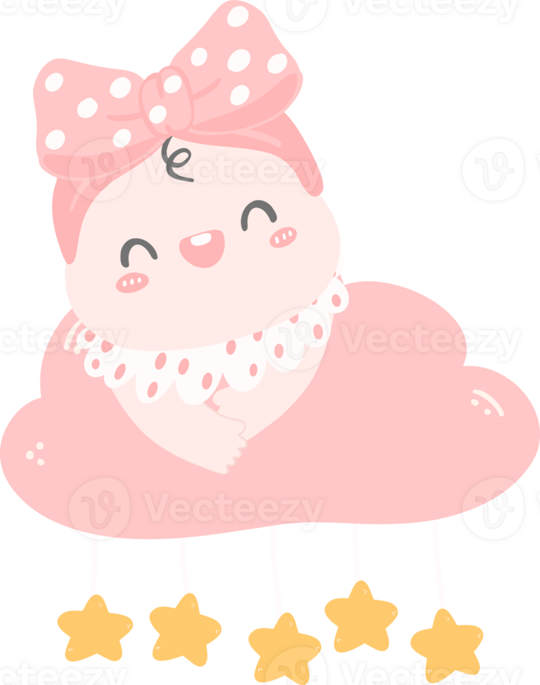 Cute baby girl happy on pink cloud png