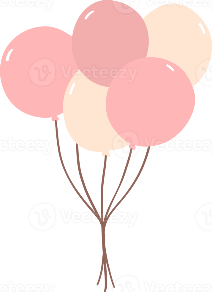 Cute birthday balloons bunch doodle flat design illustration png