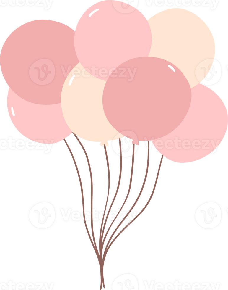 Cute birthday balloons bunch doodle flat design illustration png