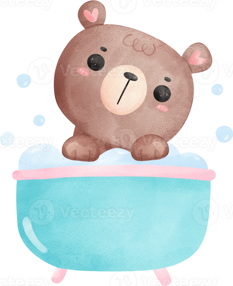 carino bambino doccia orso acquerello, orsacchiotto nel vasca da bagno png