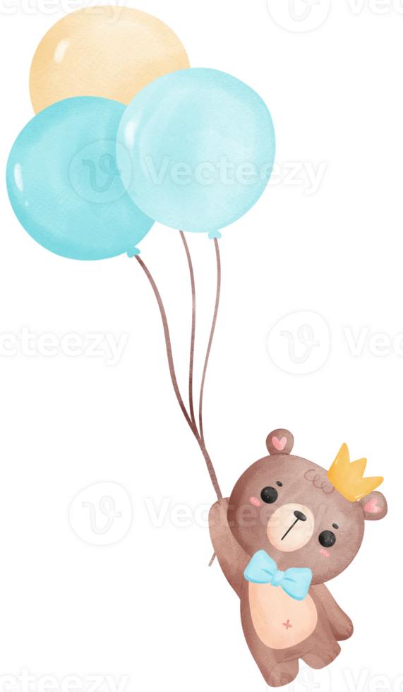 Cute teddy bear boy with balloons png