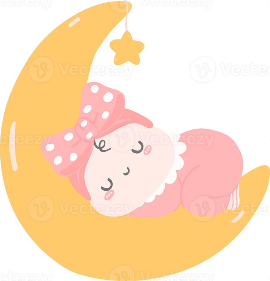 cute  baby girl sleeping on crescent png