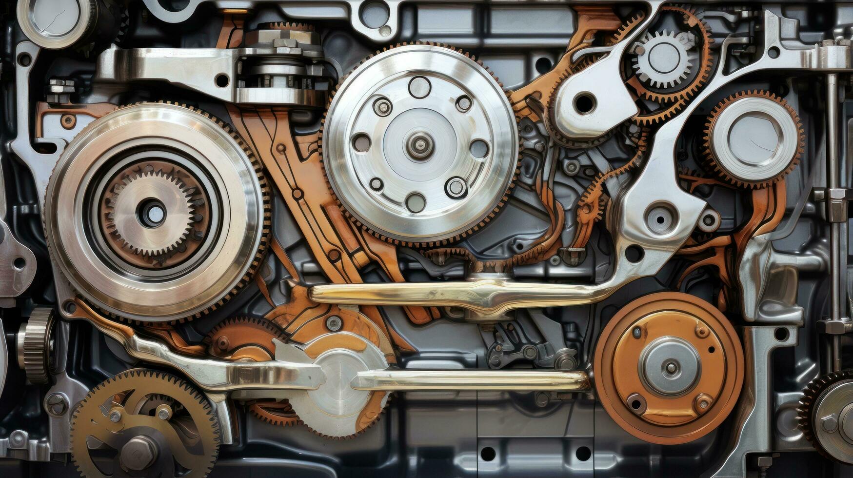 Cross-section of a car engine with traces of oil photo