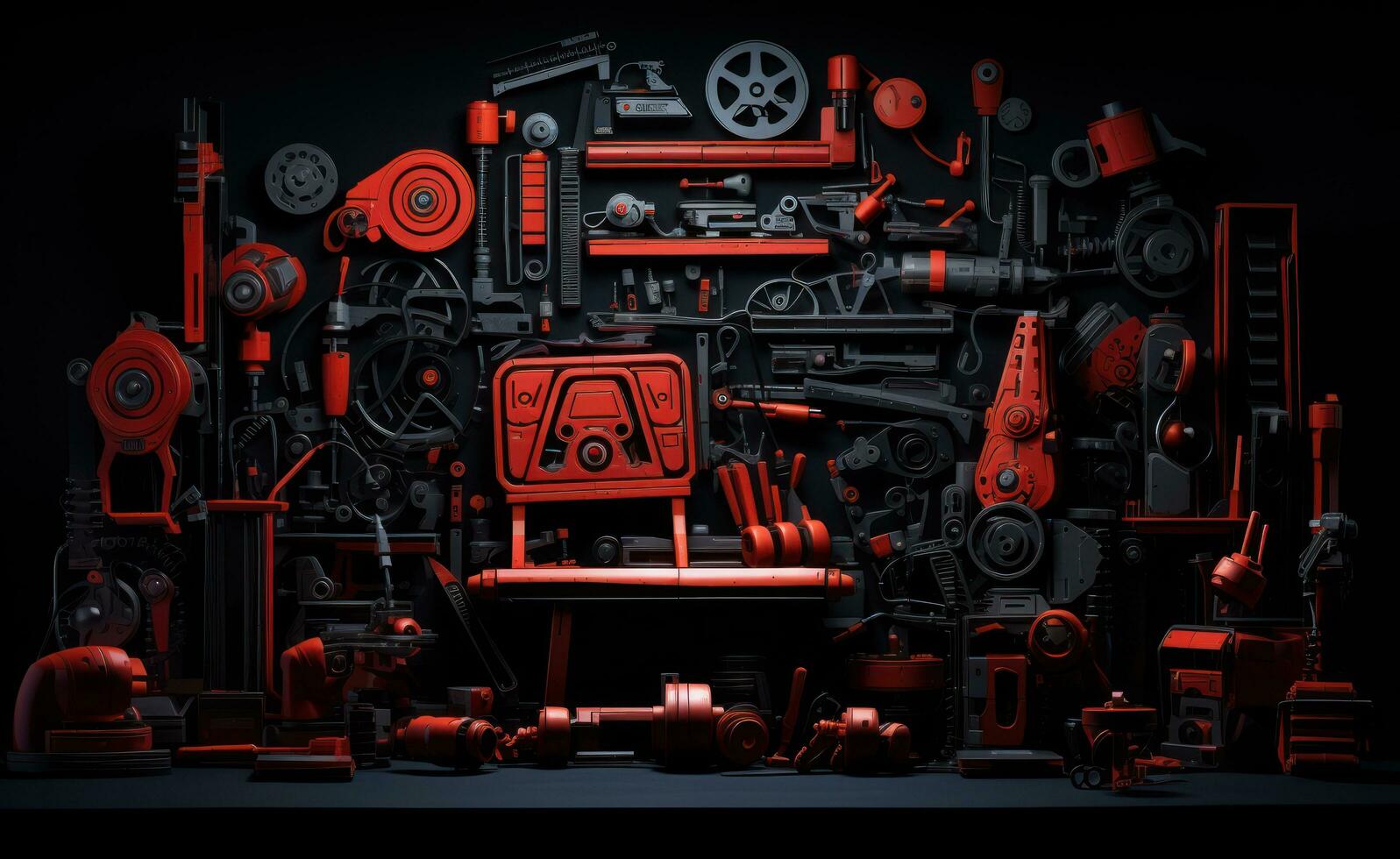 A machine tool and other machines sitting on a black background photo