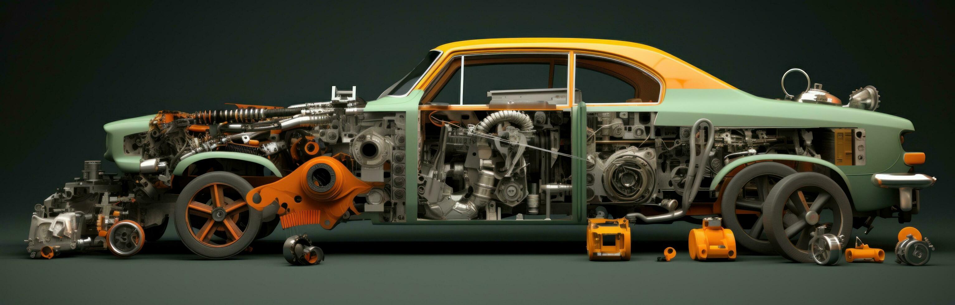 A picture of a car with various parts photo