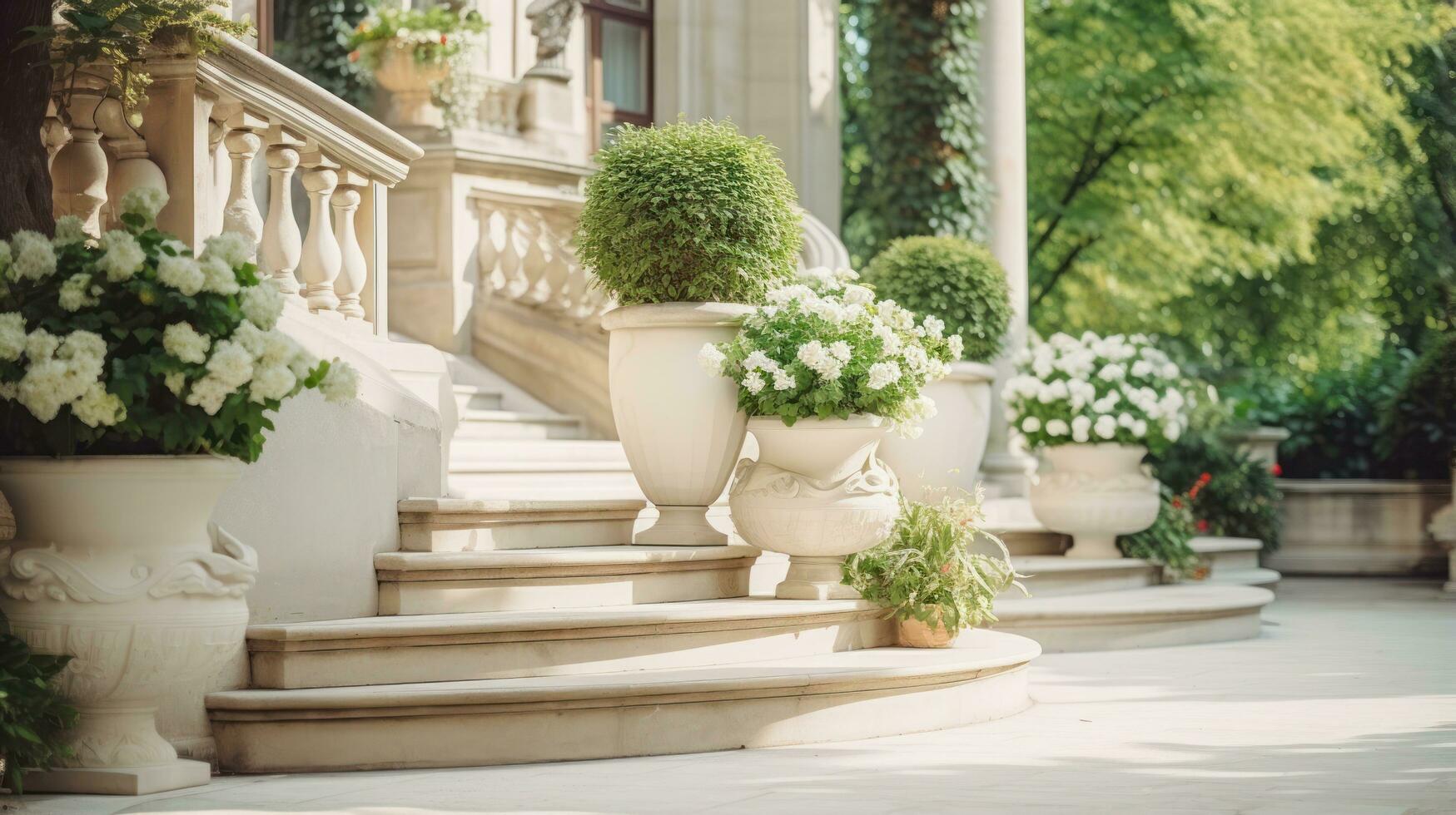 A walkway in a beautiful palazzo with paved stone steps photo