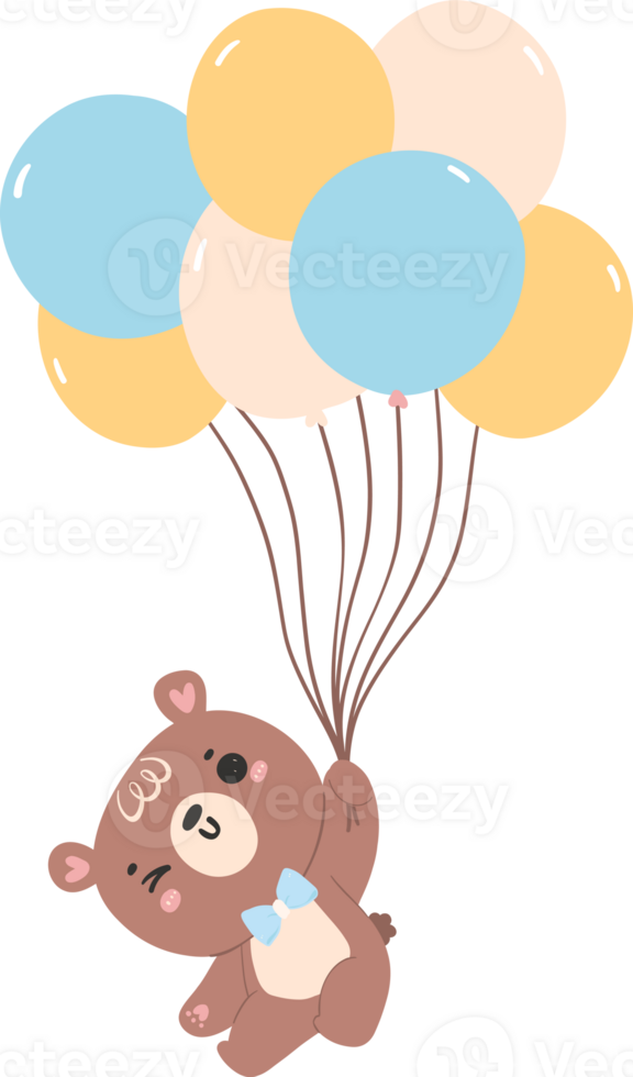 Baby shower bear boy with balloons png