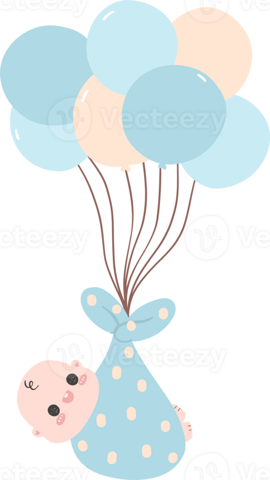 Baby shower boy, newborn baby with balloons png