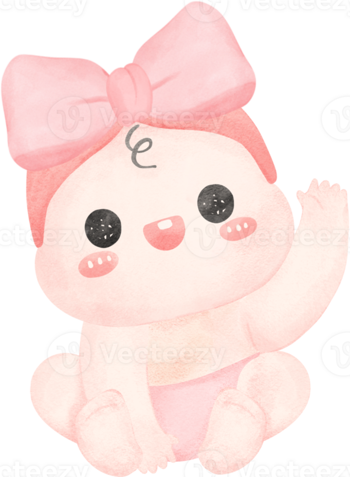 Cute newborn baby girl watercolor hand painting png