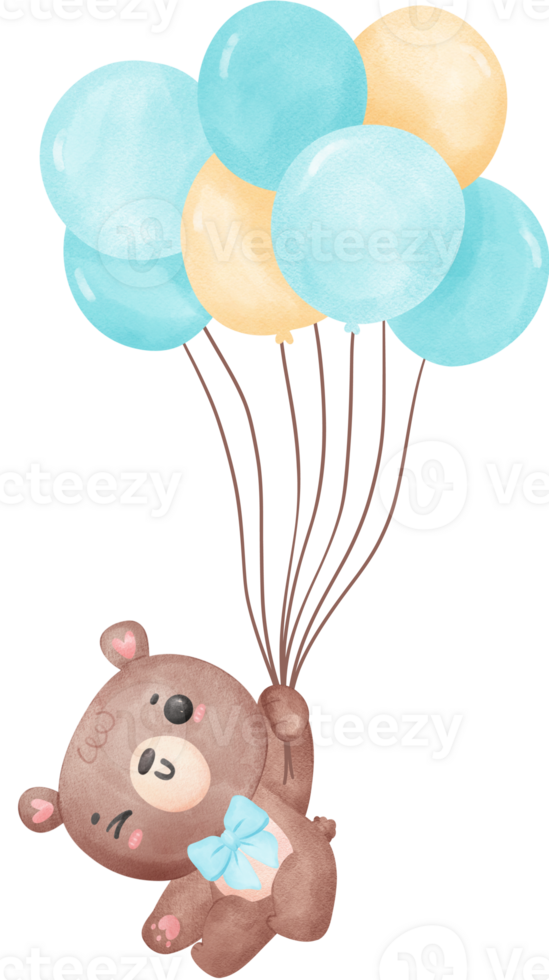 Cute baby shower bear boy with balloons png