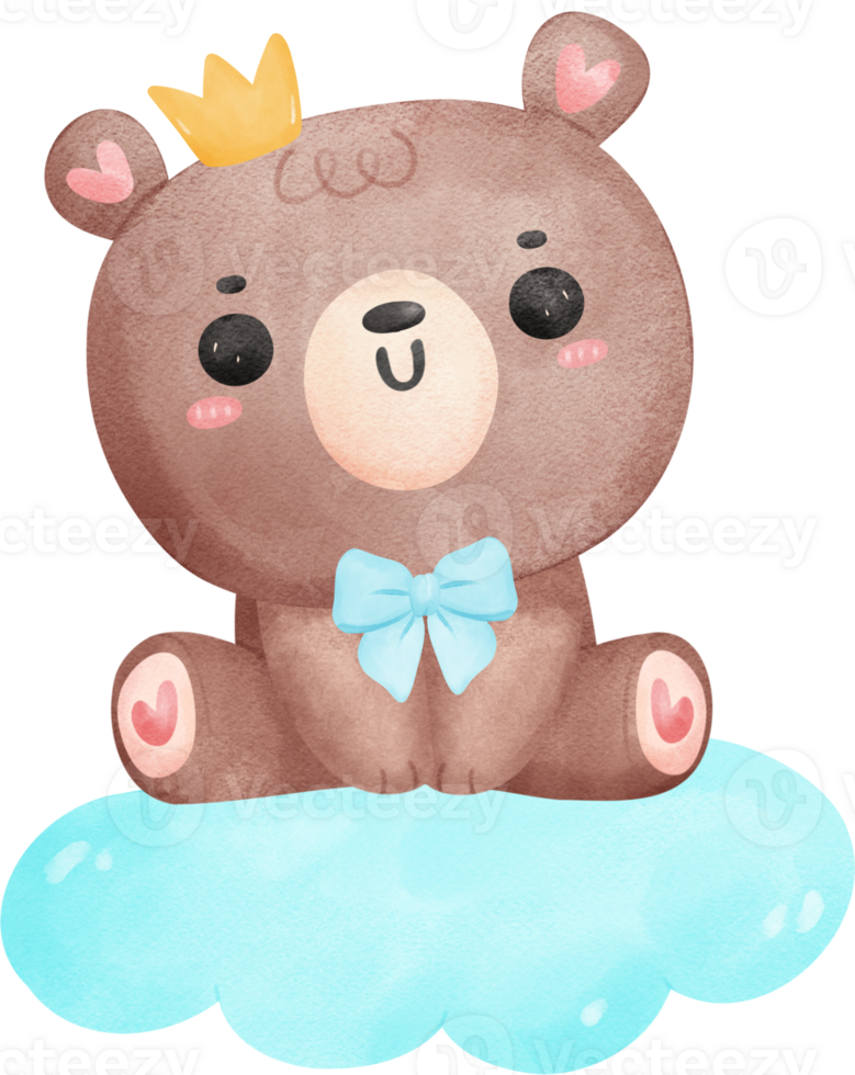 carino bambino doccia orso acquerello, orsacchiotto su nube png