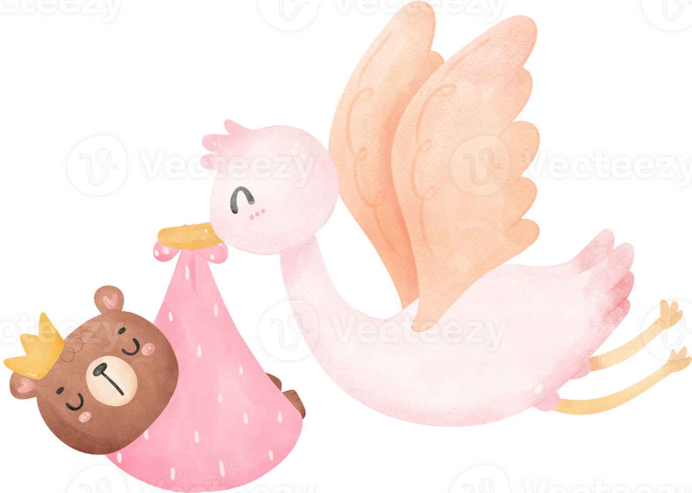 bebé ducha oso chica, cigüeña pájaro con recién nacido png
