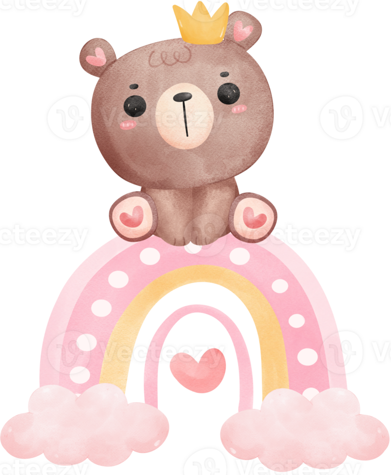 Baby shower bear, Cute teddy bear girl on rainbow png