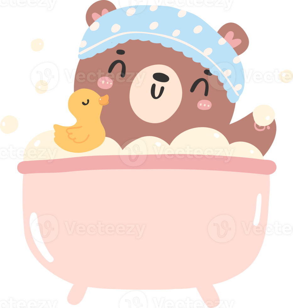 Baby shower bear boy in bathtub png