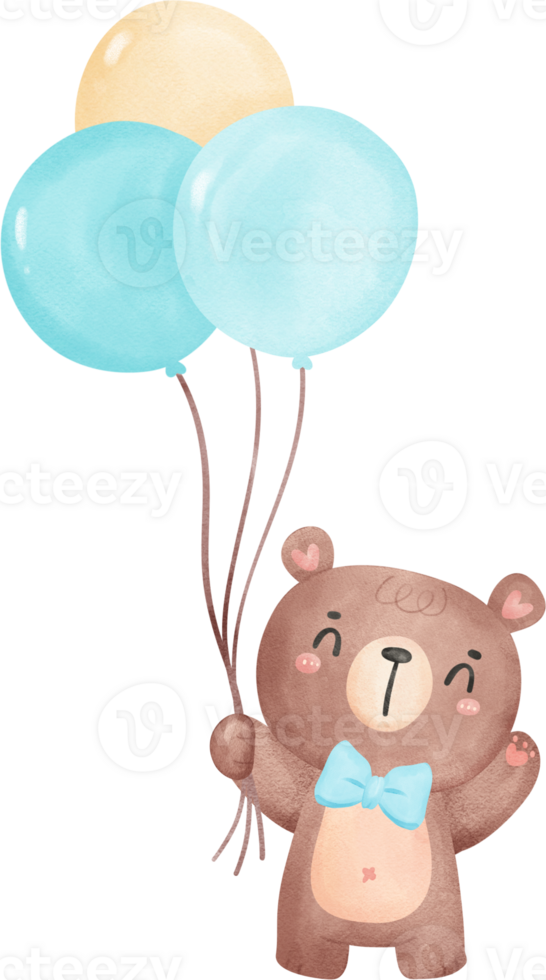 Cute teddy bear boy with balloons png