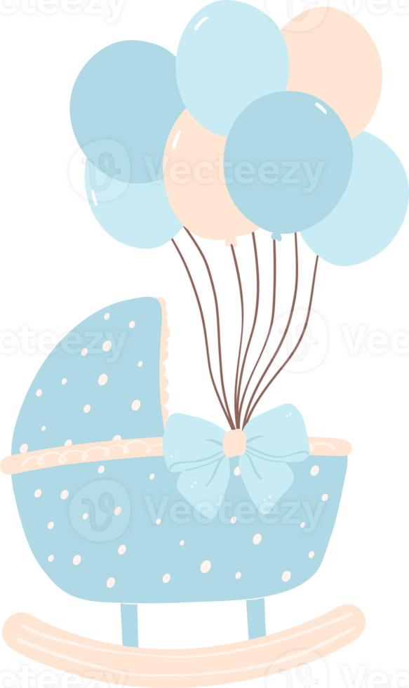 baby shower boy blue baby cot with balloons png