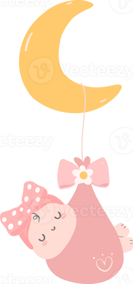 cute  baby shower girl with crescent moon png