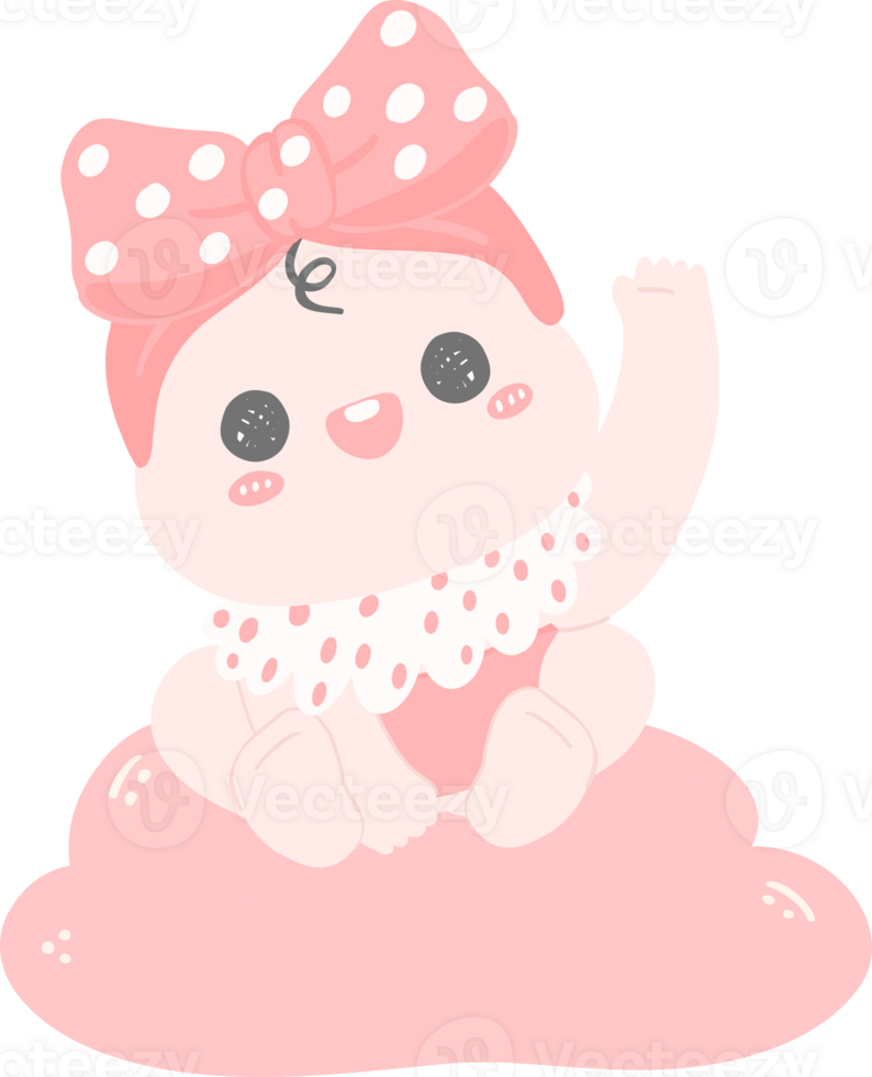 Cute baby girl happy sleeping on pink cloud png