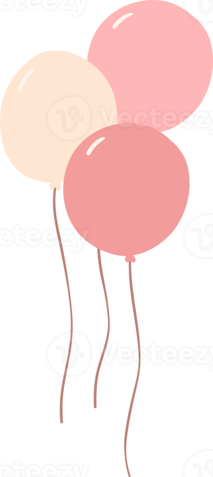 Cute birthday balloons bunch doodle flat design illustration png