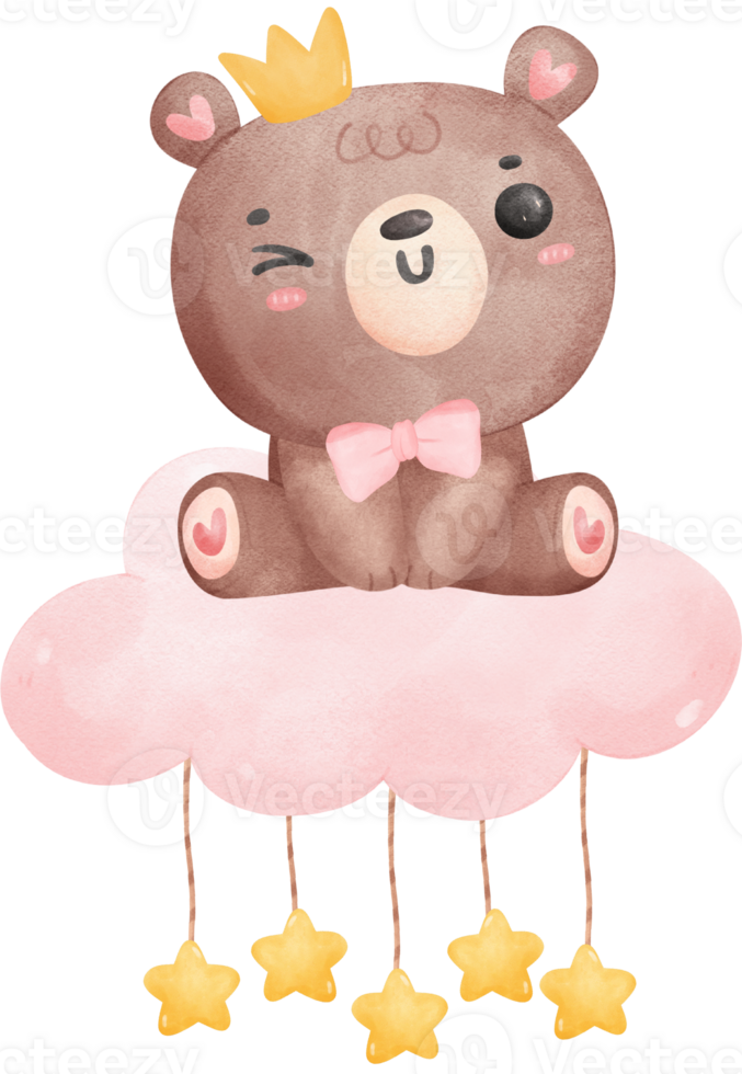 Baby shower bear, Cute teddy bear girl on cloud png