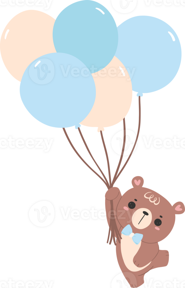 Baby shower bear boy with balloons png