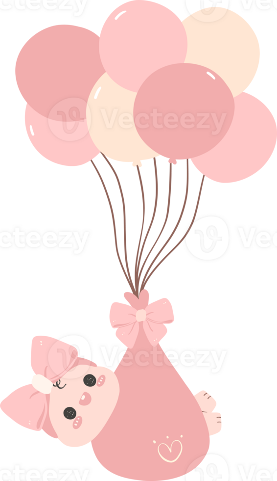 Baby Dusche Mädchen, süß Neugeborene Baby im Rosa heiß Luft Luftballons png