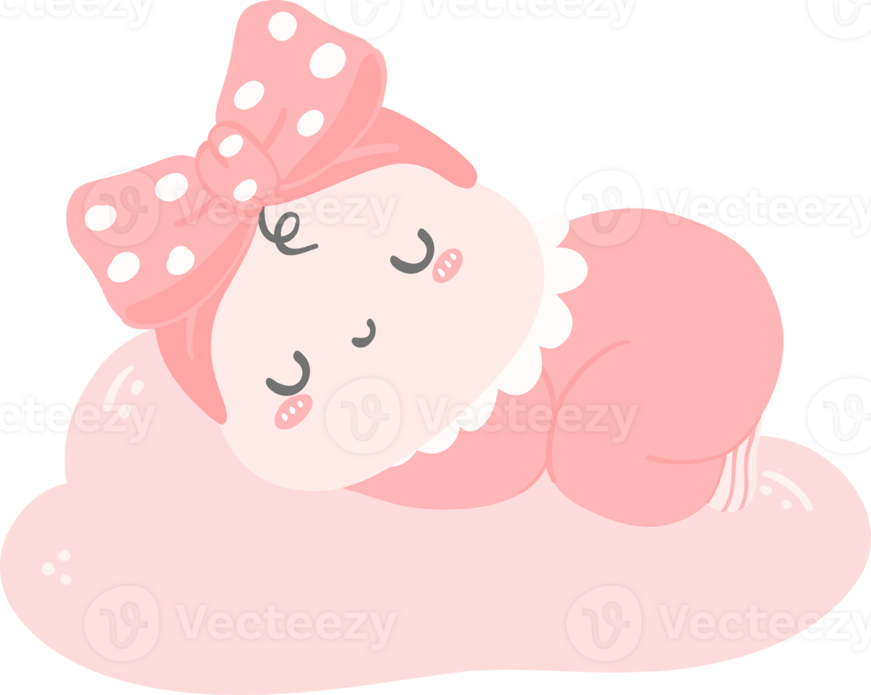 cute  baby girl sleeping on pink milk cloud png