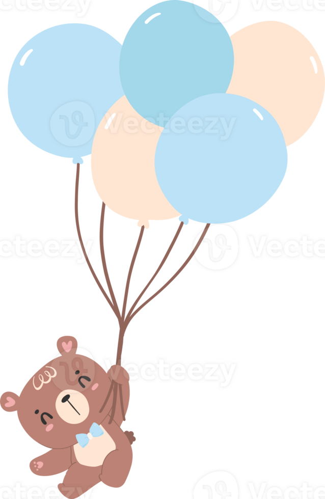 Baby shower bear boy with balloons png