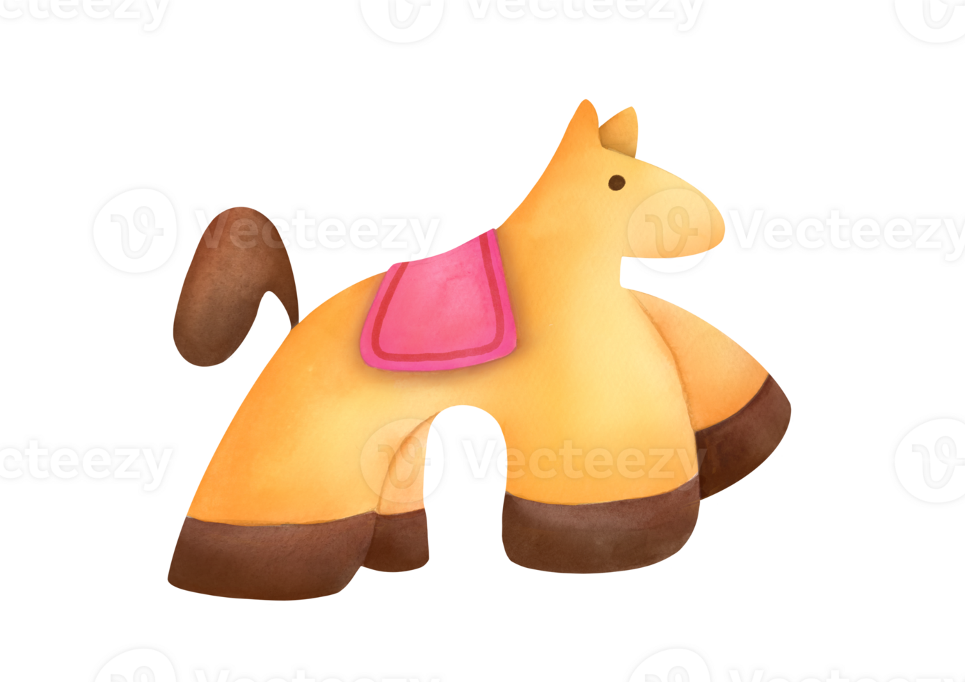 separar linda amarillo caballo con rosado cobija aislado en transparente antecedentes. acuarela estilo poni ilustración para bebé, gracioso recién nacido clipart con juguete bueno para tarjeta y impresión diseño png