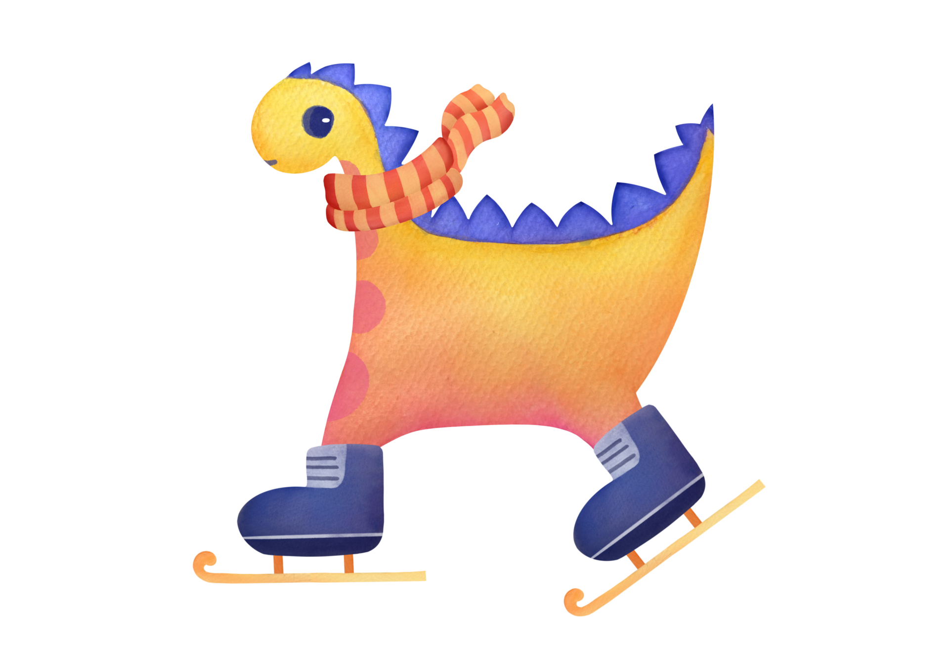 Cute Watercolor Green Dragon In In Striped Scarf On Skates On cute-watercolor-green-dragon-in-in-striped-scarf-on-skates-on